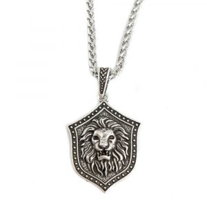 Metal Pendant Lion's Head on Shield - 40 mm