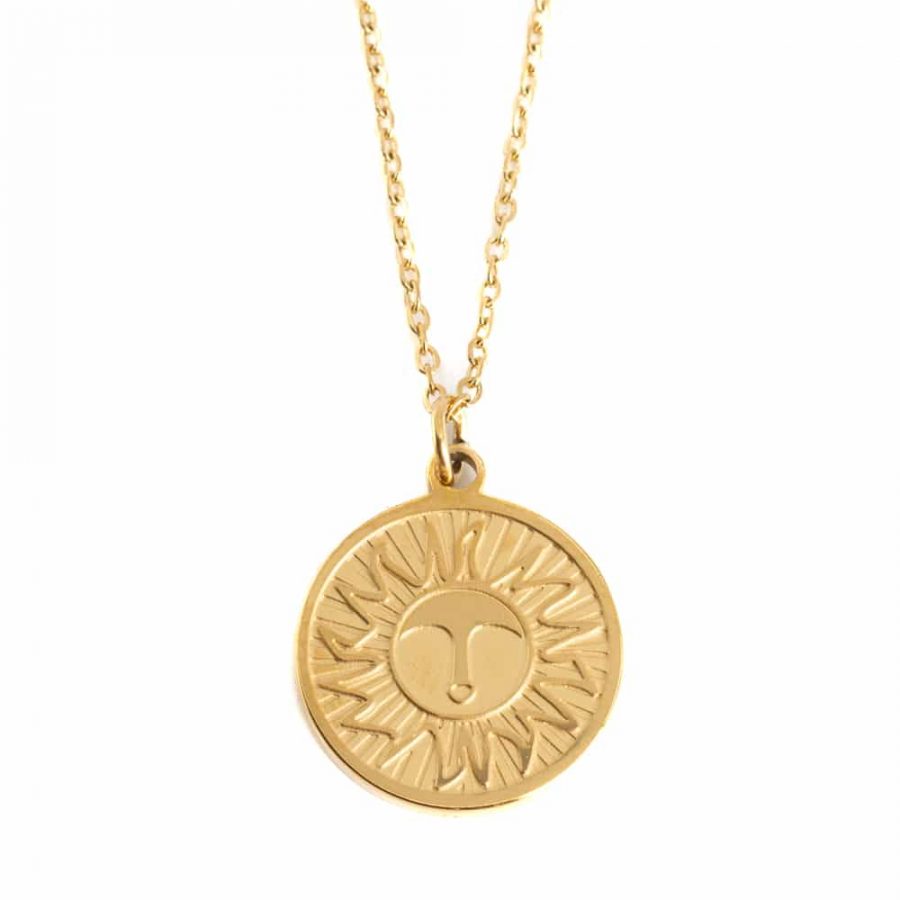 Stainless Steel Pendant Sun Gold Colored - Round - 17 mm