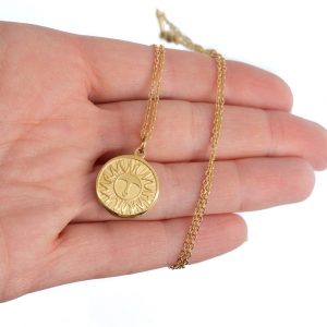 Stainless Steel Pendant Sun Gold Colored - Round - 17 mm