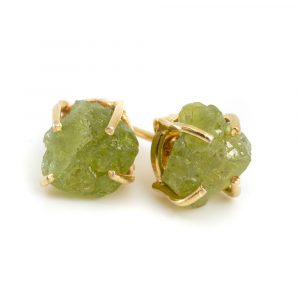 Gemstone Stud Earrings Raw Peridote - 925 Silver-Gold Plated