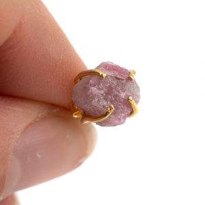 Gemstone Stud Earrings Raw Pink Tourmaline - 925 Silver- Gold Plated