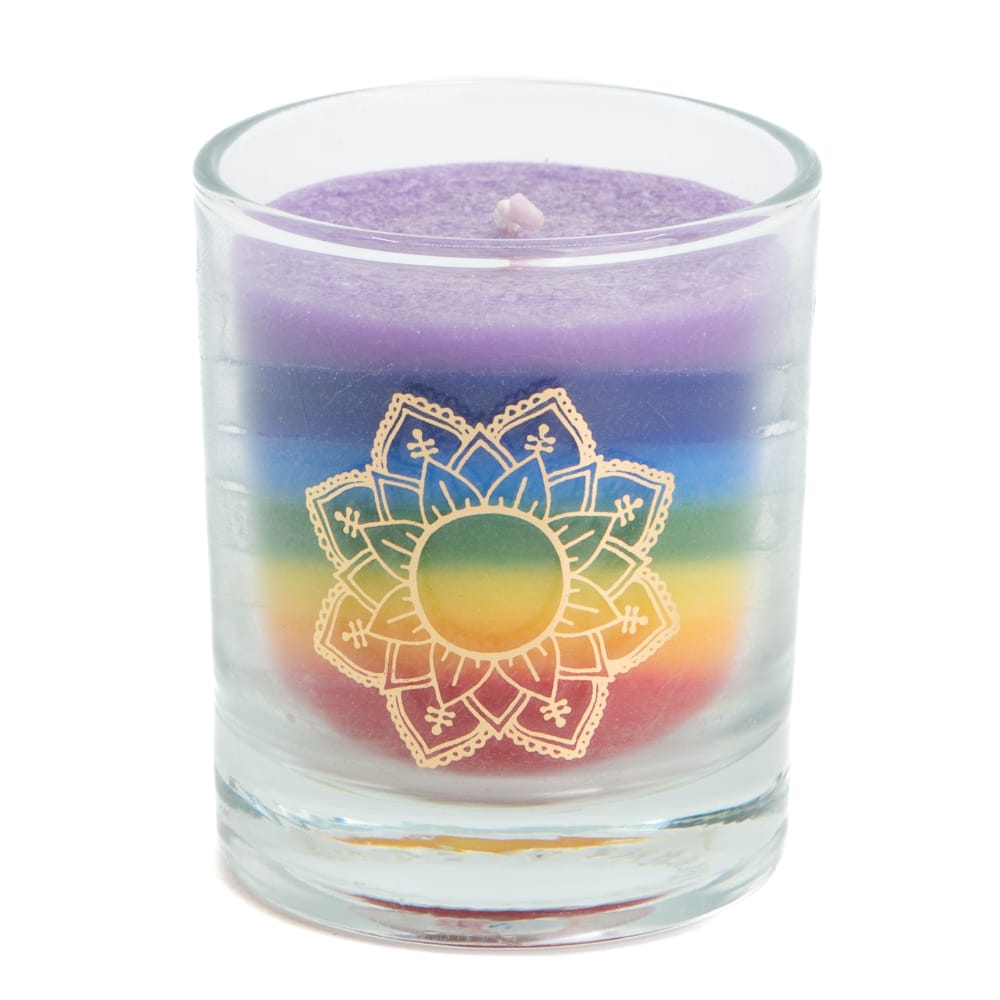 Fair Trade 7 Chakras Mandala Stearin Candle in Glass