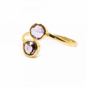 Birthstone Ring Amethyst February - 925 Silver & Gold-plated  - Adjustable