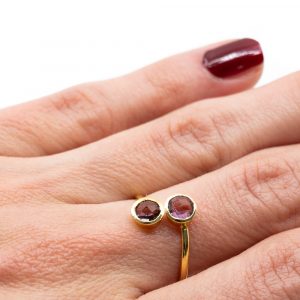 Birthstone Ring Amethyst February - 925 Silver & Gold-plated  - Adjustable