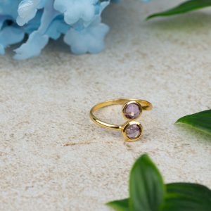 Birthstone Ring Amethyst February - 925 Silver & Gold-plated  - Adjustable