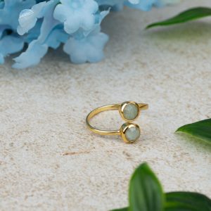 Birthstone Ring Aquamarine March - 925 Silver & Gold-plated  - Adjustable