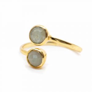 Birthstone Ring Aquamarine March - 925 Silver & Gold-plated  - Adjustable