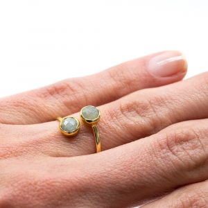 Birthstone Ring Aquamarine March - 925 Silver & Gold-plated  - Adjustable