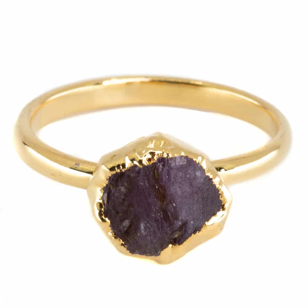 Birthstone Ring July Ruby - 925 Silver & Gold-plated