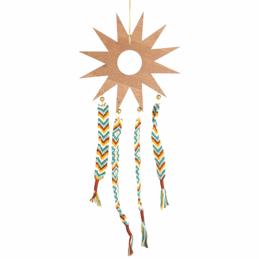 Handmade Macramé Pendant - Bohemian Wooden Sun (43 cm)