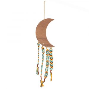 Handmade Macramé Pendant - Bohemian Wooden Moon (43 cm)