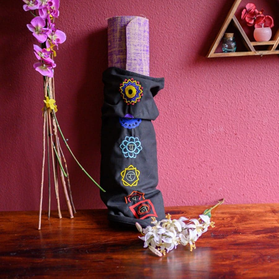 yog mat and chakra yoga mat bag flowers wall alter