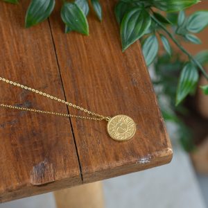 Stainless Steel Pendant Sun Gold Colored - Round - 17 mm