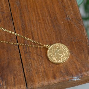 Stainless Steel Pendant Sun Gold Colored - Round - 17 mm