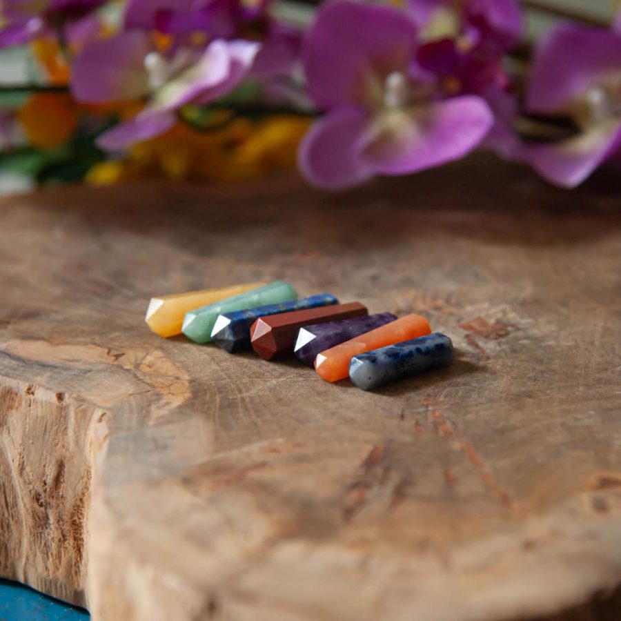small gemstone chakra massage rods