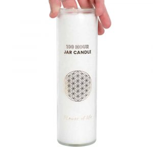 Fair Trade Flower of Life Stearin Candle in Glass - White (100 Hour Burning Time)