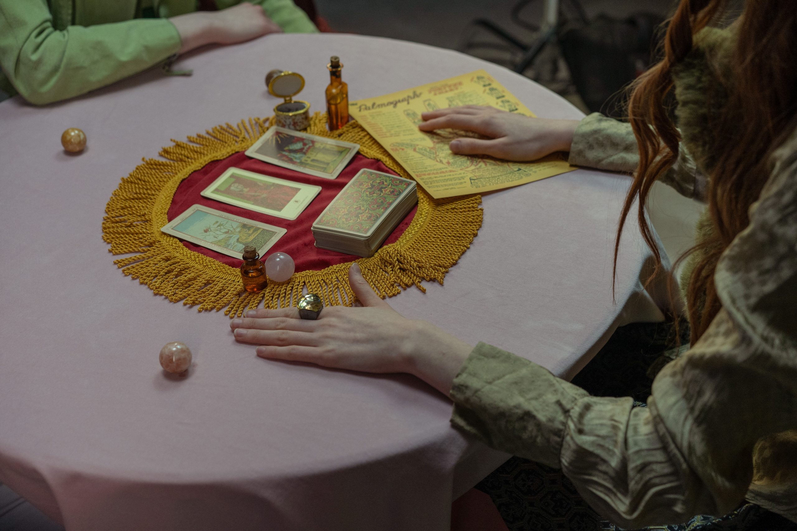 tarot reading essential oils gemstones table