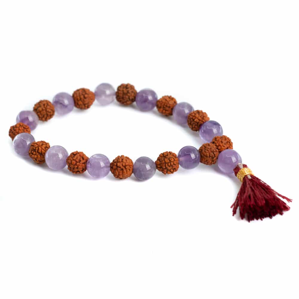 Rudraksha Bracelet with Amethyst - 8 mm