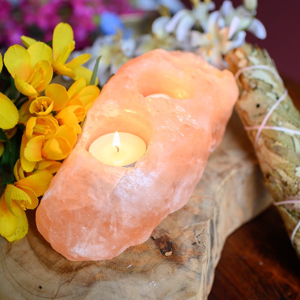 Himalayan salt lamp with smudge stick