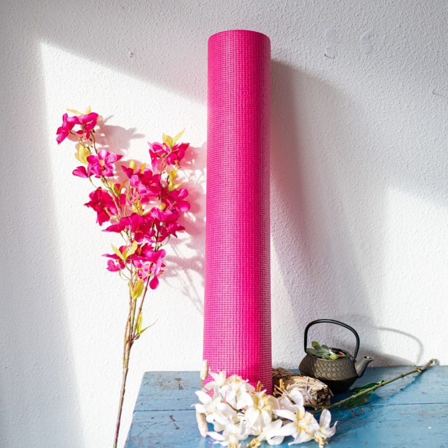 spiru basic pink pvc yoga mat with flowers