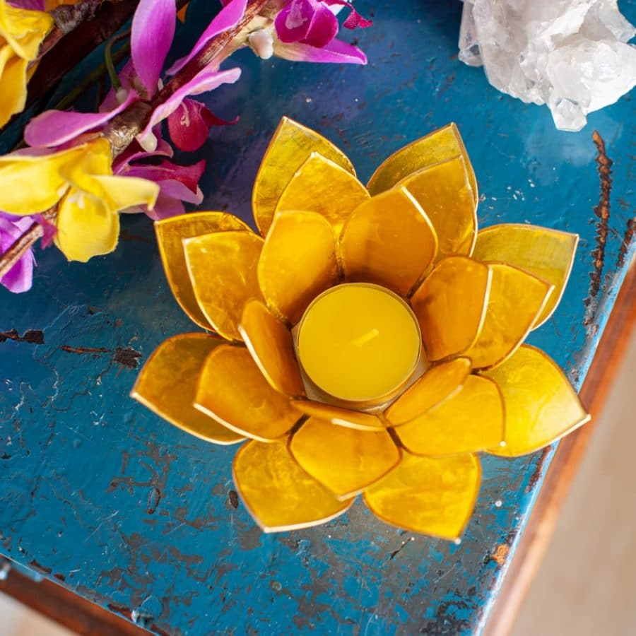 yellow capiz lotus candle holder tea light