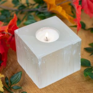 Tea-light Holder Gemstone Selenite Cube approx 1100 grams (8 x 8 cm)