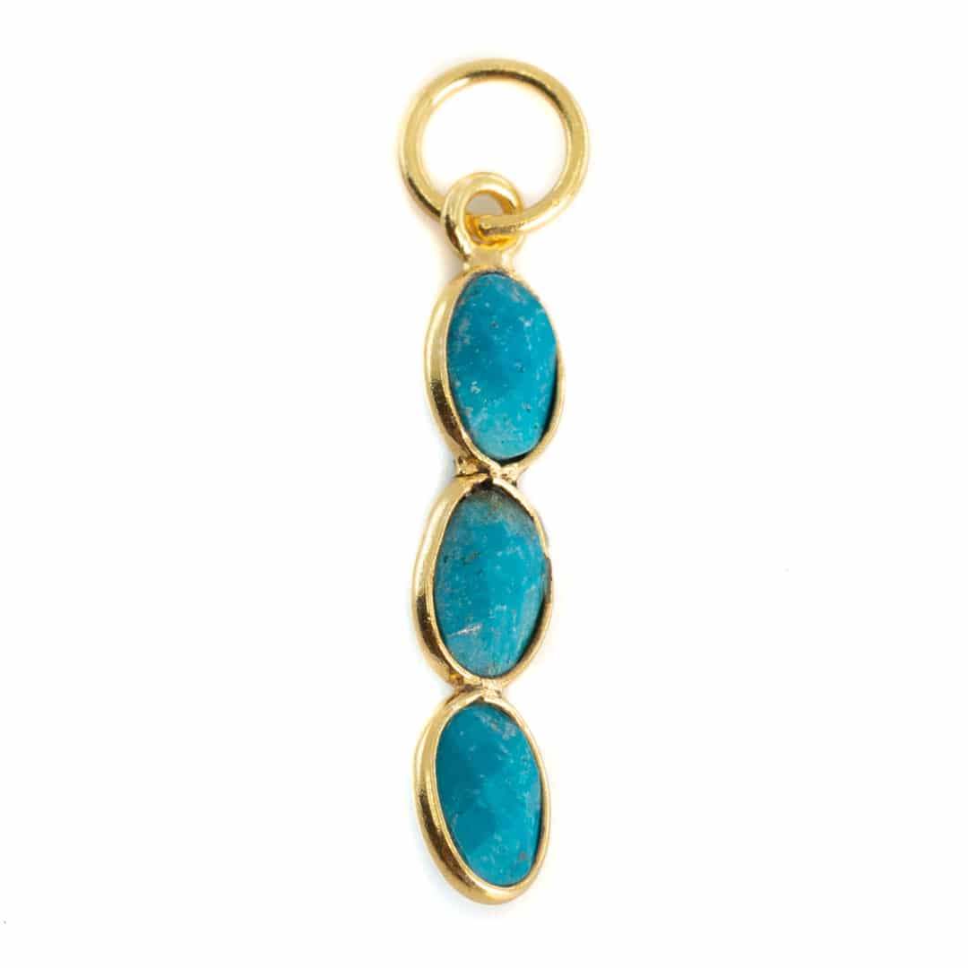 Gemstone Pendant Turquoise 3 Stones - 925 Silver & Gold Plated - 20 x 4 mm