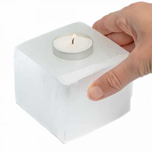 Tea-light Holder Gemstone Selenite Cube approx 1100 grams (8 x 8 cm)