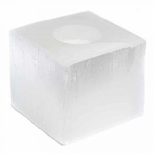 Tea-light Holder Gemstone Selenite Cube approx 1100 grams (8 x 8 cm)