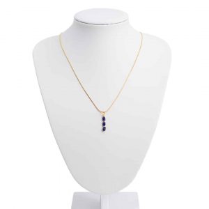 Gemstone Pendant Sapphire (Tinted) 3 Stones - 925 Silver & Gold Plated - 20 x 4 mm