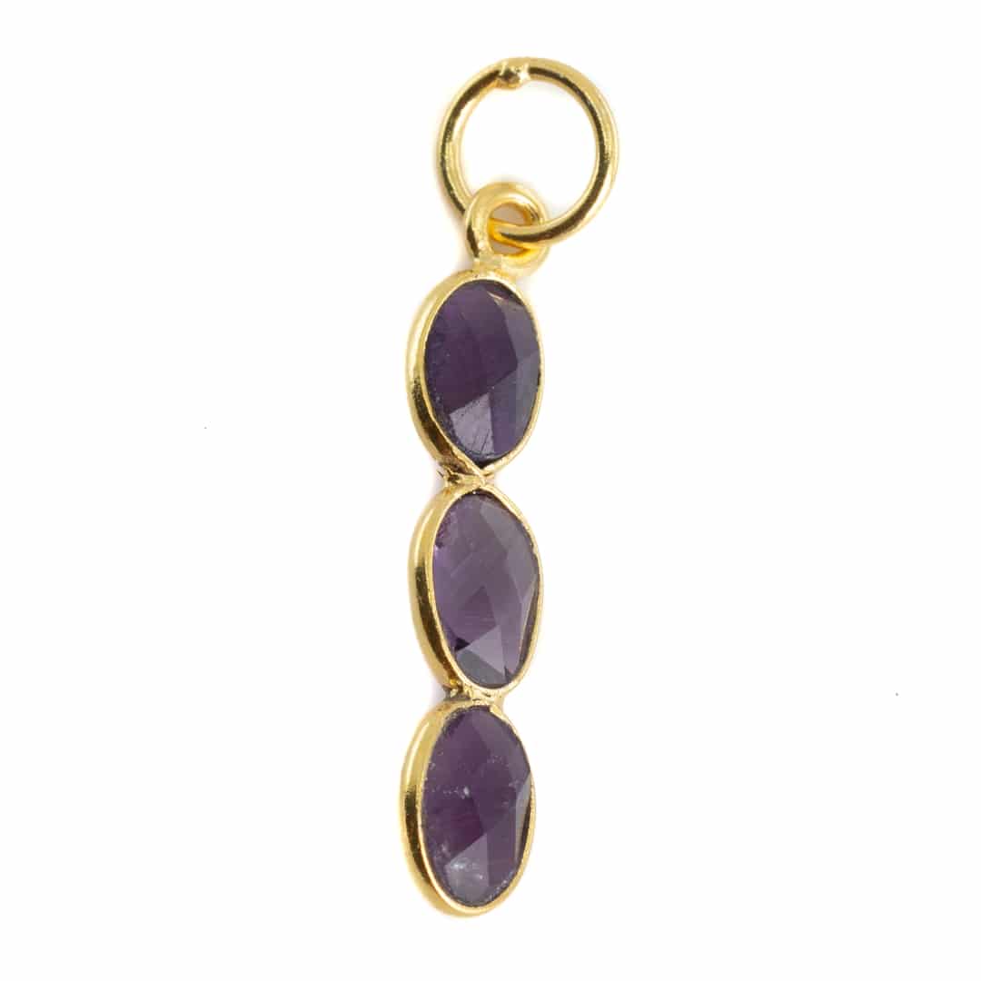 Gemstone Pendant Amethyst 3 Stones - 925 Silver & Gold Plated - 20 x 4 mm