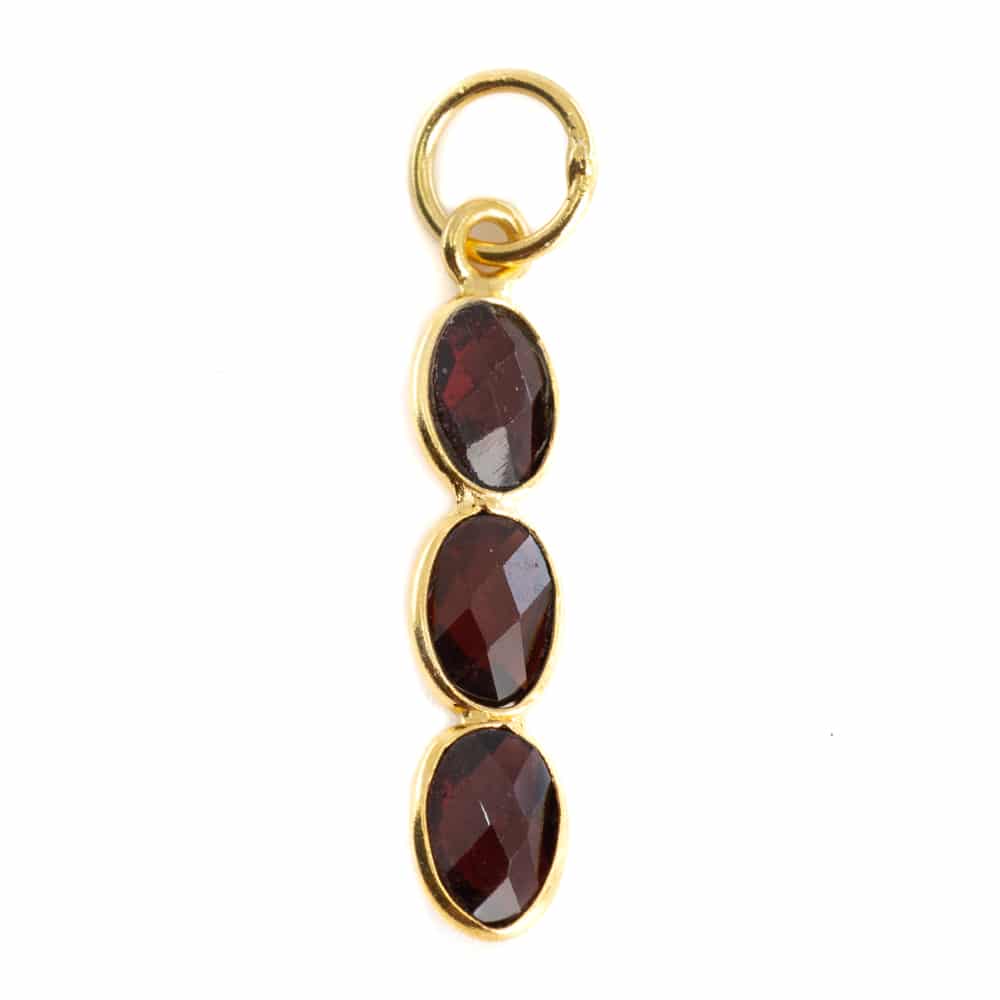Gemstone Pendant Garnet 3 Stones - Gold-Plated - 20 x 4 mm