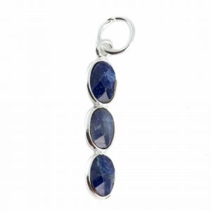 Gemstone Pendant Sapphire (Tinted) 3 Stones - 925 Silver - 20 x 4 mm