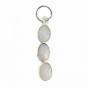 Gemstone Pendant Rainbow Moonstone 3 Stones - 925 Silver - 20 x 4 mm