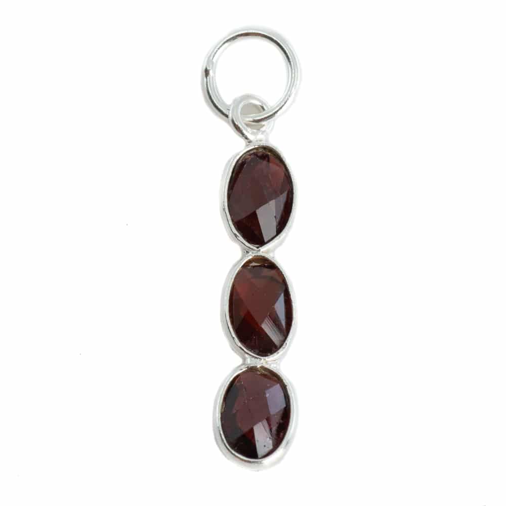 Gemstone Pendant Garnet 3 Stones - Silver-Plated - 20 x 4 mm