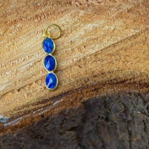 Gemstone Pendant Sapphire (Tinted) 3 Stones - 925 Silver & Gold Plated - 20 x 4 mm