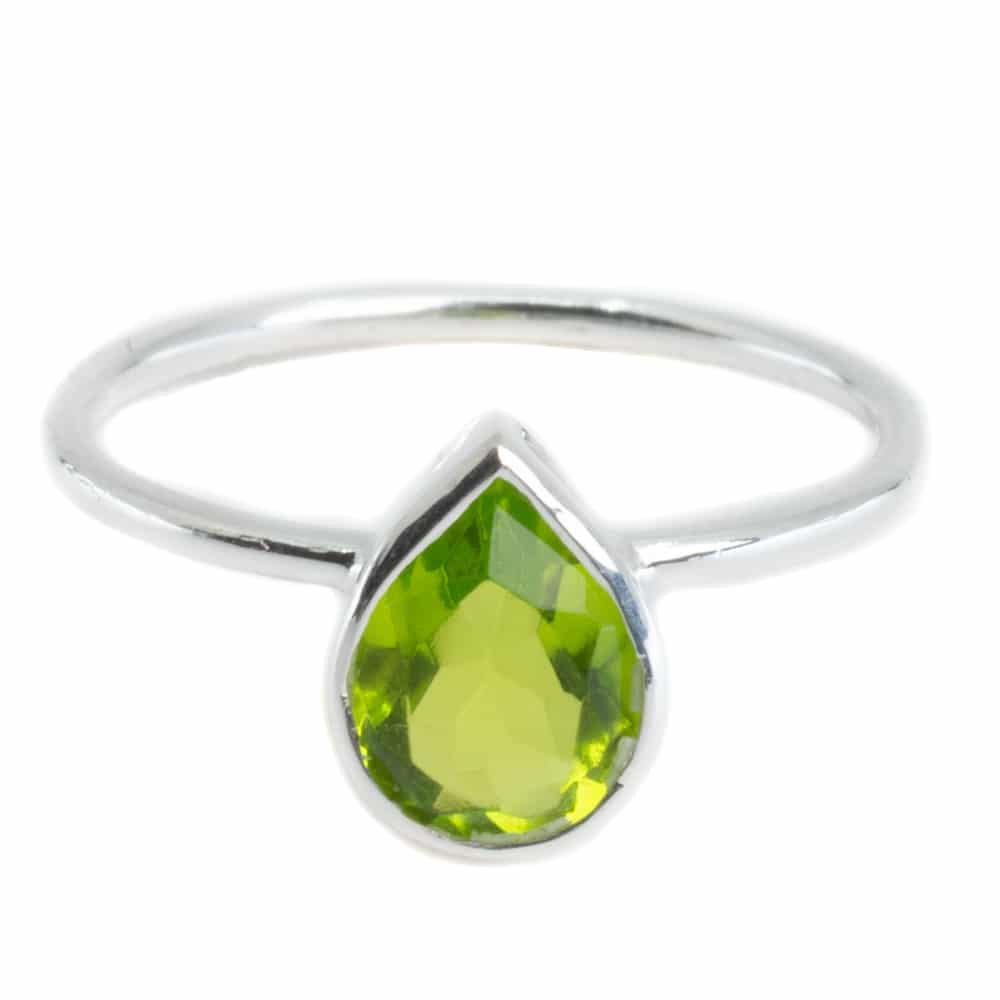 Gemstone Ring Peridote - 925 Silver - Pear Shape (Size 17)