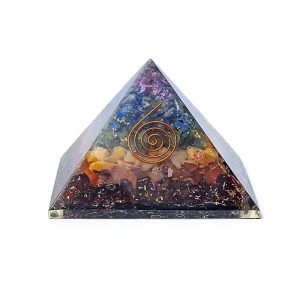 Orgonite Pyramid with 7 Chakra Gemstones from India