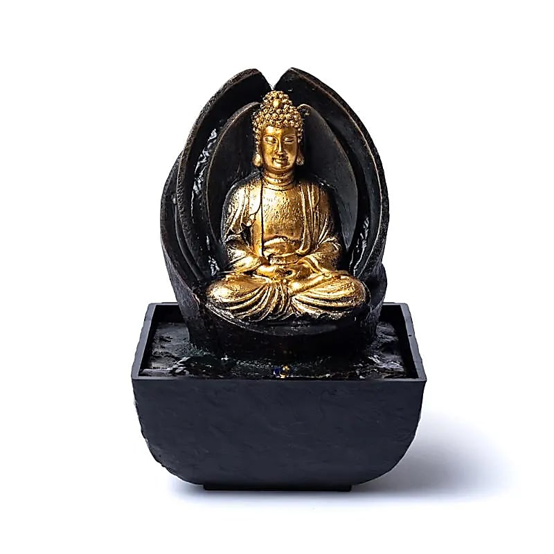 Meditating Buddha Water Fountain with LED light made of Polyresin