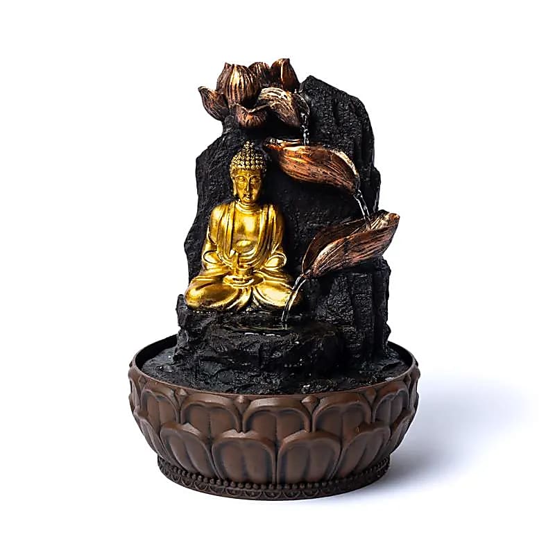 Meditating Buddha Water Fountain with Lotus and LED Light