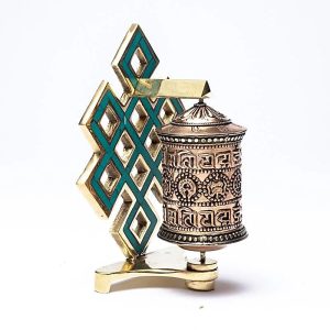 Copper Prayer Wheel with Endless Knot and OMPMH Mantra