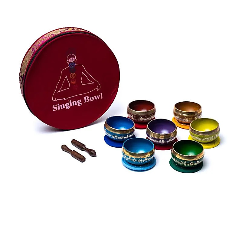 Singing Bowls Set - The 7 Colored Chakras (incl. carrying bag)