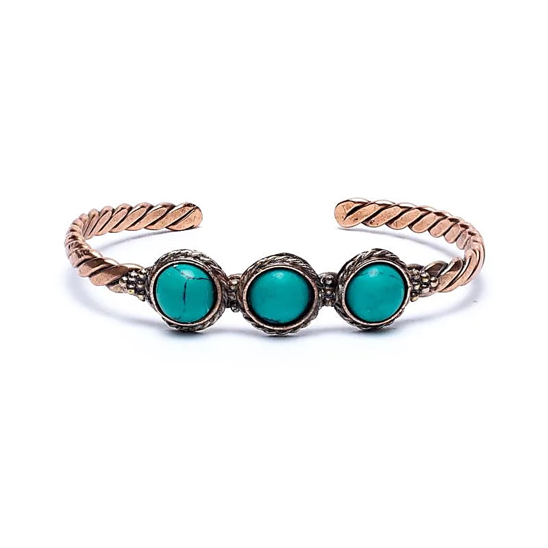 Twisted Bracelet with Turquoise Stones - Copper & Brass