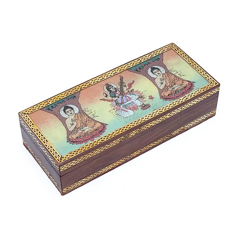 Tarot- or Shrine Box - Buddha & Saraswati (26 x 11 cm)