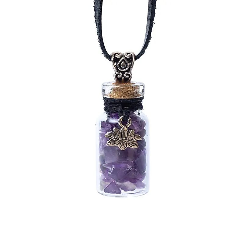 Amethyst Gemstone in Gift Bottle with Leather Cord from India