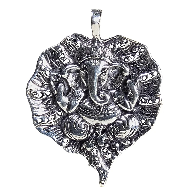 Brass Ganesha Hanger in Leaf Shape - Silver Colored