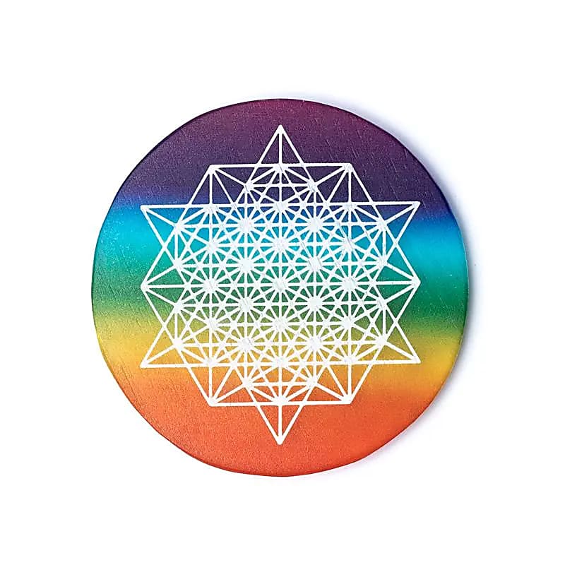 Selenite Coaster with 64 Star Tetrahedron Pattern from India