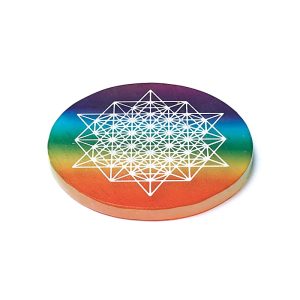 Selenite Coaster with 64 Star Tetrahedron Pattern from India