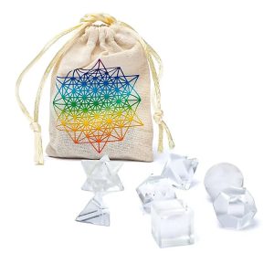 Clear Quartz Sacred Geometry Set, 7-Piece Gemstone Collection from India