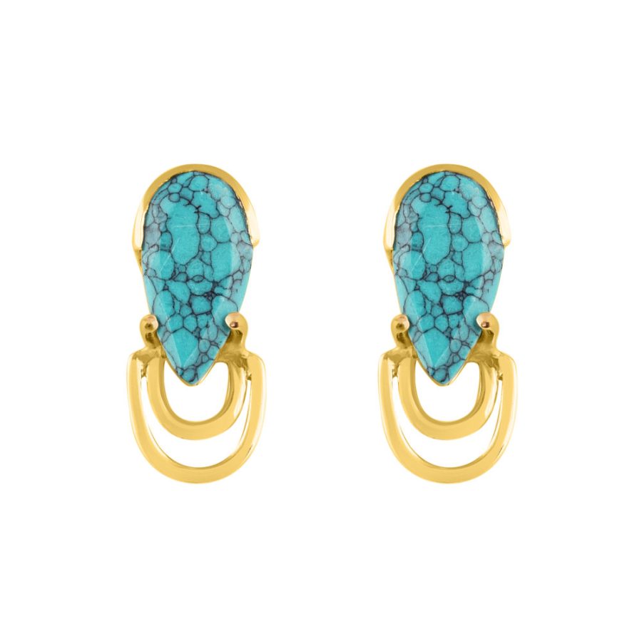 Gilded Gold Earrings with Turquoise Gemstone Drop